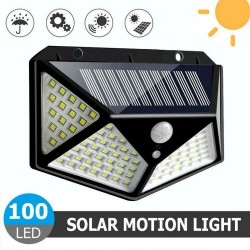 100-LED-ULKOLAMPPU aurinkopaneelilla ja liiketunnistimella