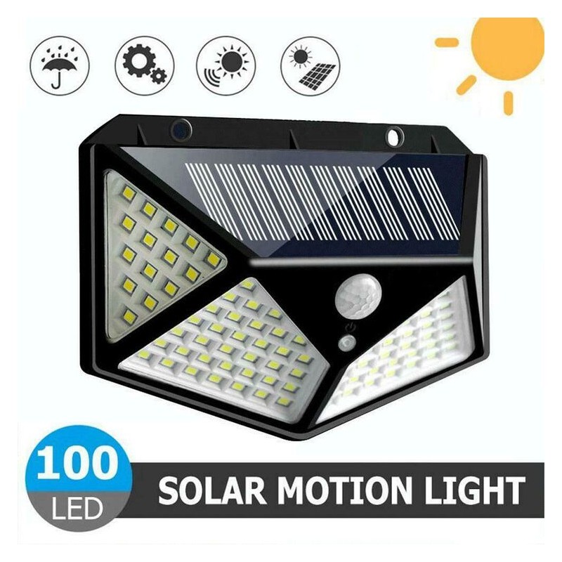 Päikesepaneeliga 100-LED-ga ÕUELAMP liikumisanduriga