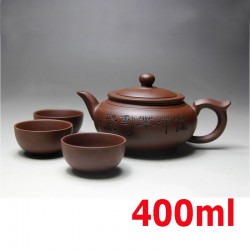Kung Fu Yixing -teekannu, käsintehty 400 ml Zisha, 3 kuppia 50 ml, keraaminen kiinalainen