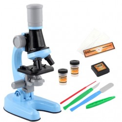 Детский биологический микроскоп, лабораторный комплект, увеличение 100X-400X-1200X, LED
