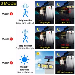 Outdoor 3 Heads COB LED Solar Lights Motion Sensor 192leds 3 Modes IP65 W