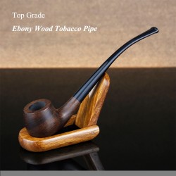 Classic Ebony Wood Pipe 3mm Filter Long Smoking Pipe Multifunction Metal Tool Wooden Stand Handmade Tobacco Pipe