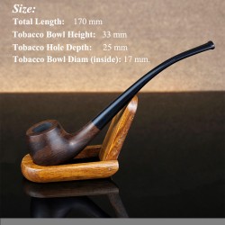 Classic Ebony Wood Pipe 3mm Filter Long Smoking Pipe Multifunction Metal Tool Wooden Stand Handmade Tobacco Pipe